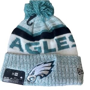 Philadelphia Eagles New Era Black Green White Striped Cuffed Knit Hat Beanie NWT